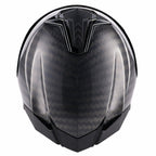 Black and gray motorcycle helmet with a carbon fiber pattern on a white background
